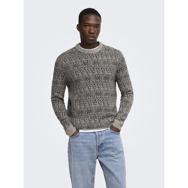 Pull col rond, en 61% laine, Nordic beige <span itemprop=