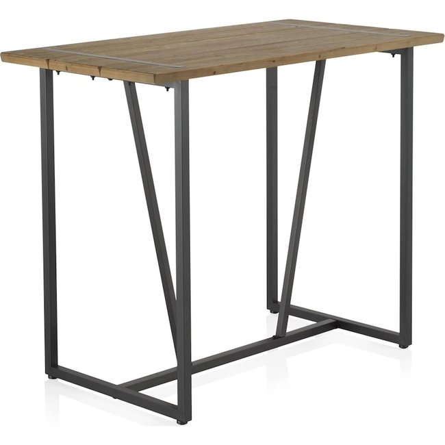 Table de bar métal et bois esprit industriel naturel Couleur bois naturel et métal noir mat <span itemprop=