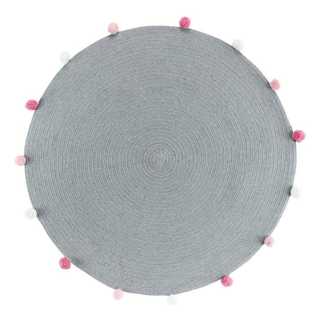Tapis Rond Pompons 90  Pompomparty Vert - DECORATIE