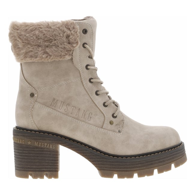 Bottines noisette à talon décroché moyen avec un zip et des lacets ronds - MUSTANG