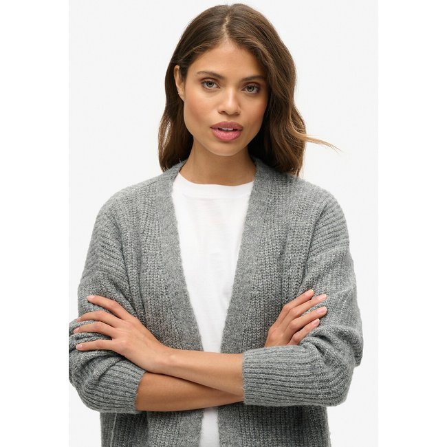 Essential long open cardigan charcoal grey Superdry La Redoute