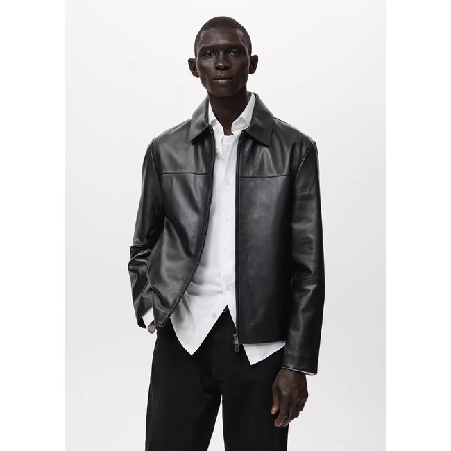 Blouson 100 % cuir poches noir <span itemprop=