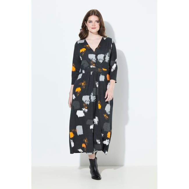 Robe maxi décolleté en V et manches 3/4 noir <span itemprop=