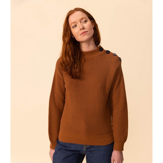 Maglione in maglia inglese, dettagli di bottoni marrone PETIT BATEAU