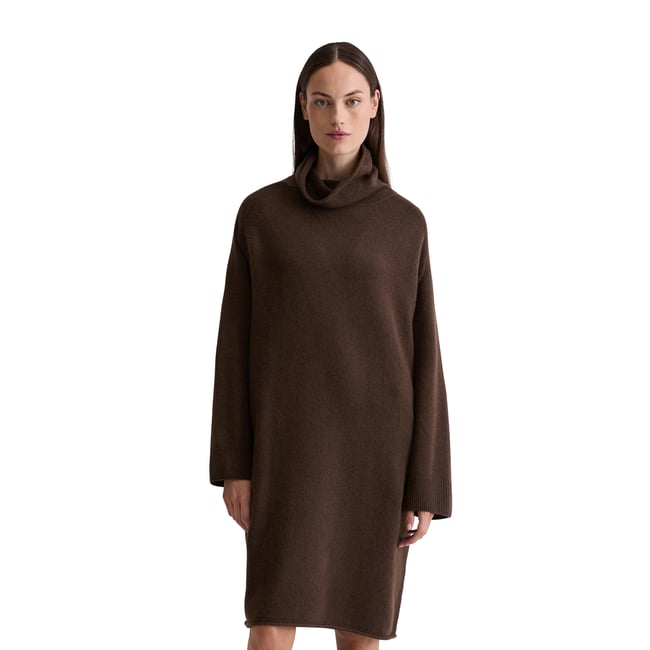 Robe en tricot relaxed en doux mélange de laine mérinos marron foncé <span itemprop=