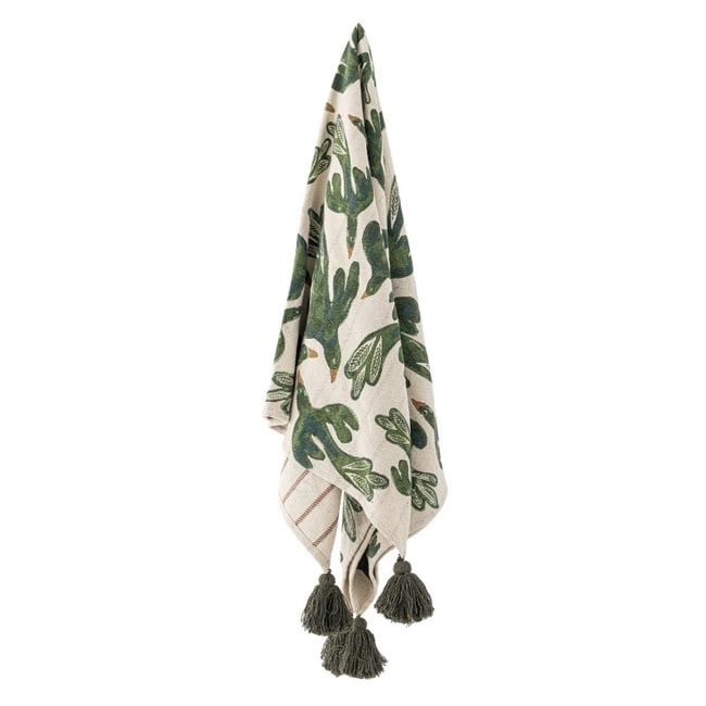 Plaid coton recyclé oiseaux  BIRDLIVA vert <span itemprop=
