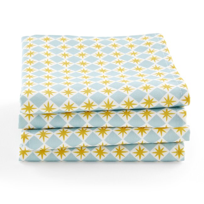 4er-Pack Servietten Augusta, Polybaumwolle bedruckt blau/karamell <span itemprop=