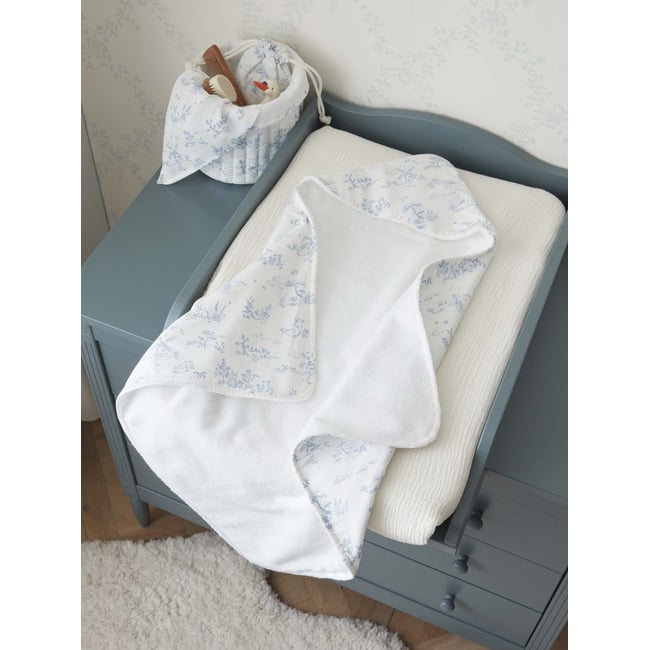 Cape de bain coton biologique et éponge jouy bleu <span itemprop=