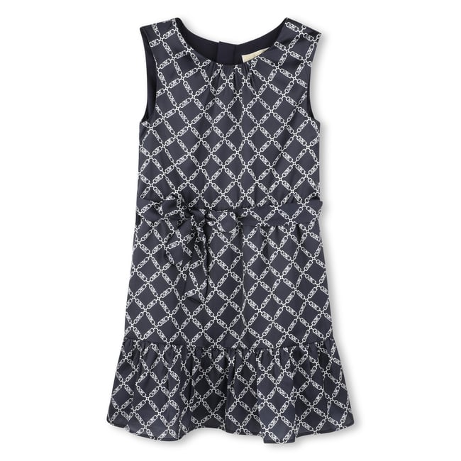 Robe sans manche en satin marine blanc <span itemprop=