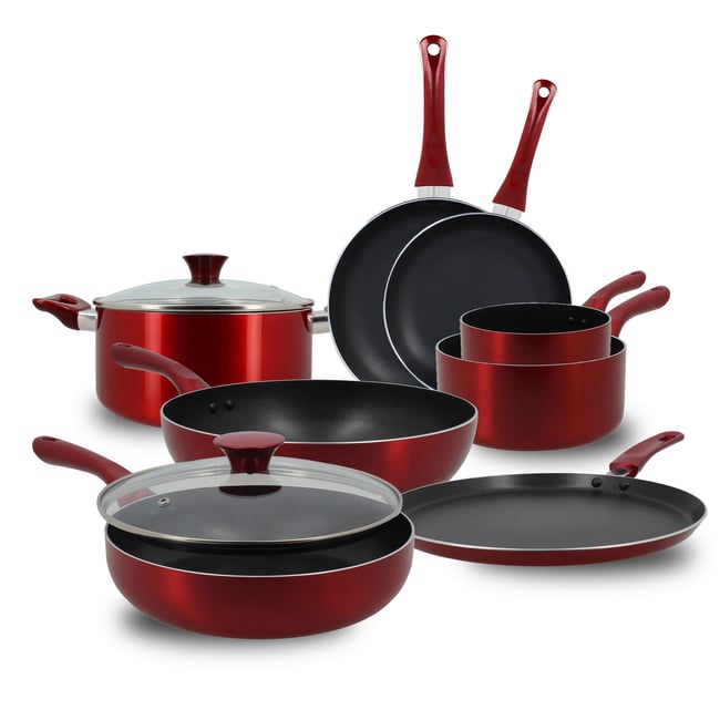 Batterie de cuisine 8 pièces en aluminium, CERISE noir-rouge <span itemprop=
