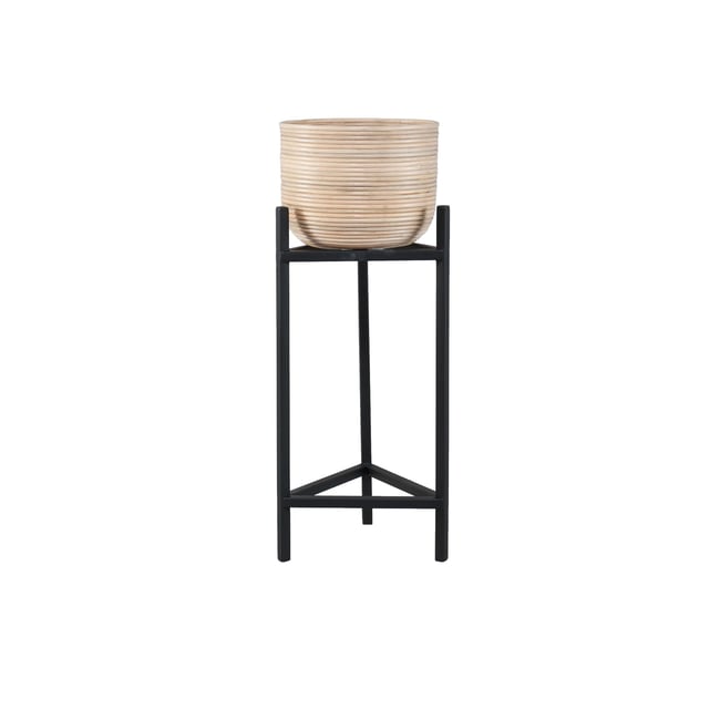 Cache-pot en rotin pieds en métal, LIMA Couleur naturel-noir <span itemprop=