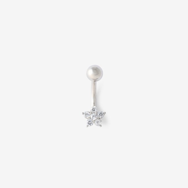 Piercing nombril fleur en acier inoxydable avec strass de zirconium v019844 <span itemprop=