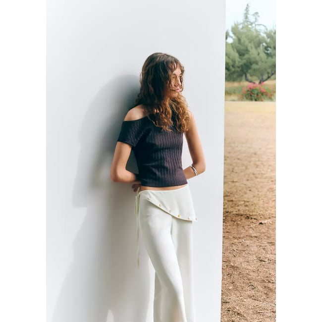 Pantalon droit foulard blanc cassé <span itemprop=
