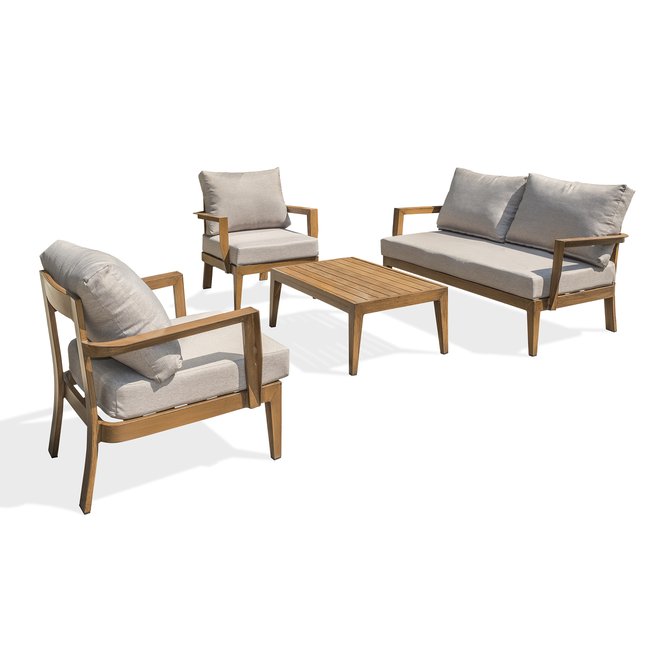 Salon de jardin en alu effet bois PORTOFINO marron <span itemprop=
