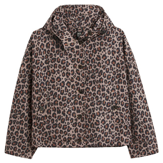 Animal Print Short Windbreaker with Hood, leopard print, LA REDOUTE COLLECTIONS