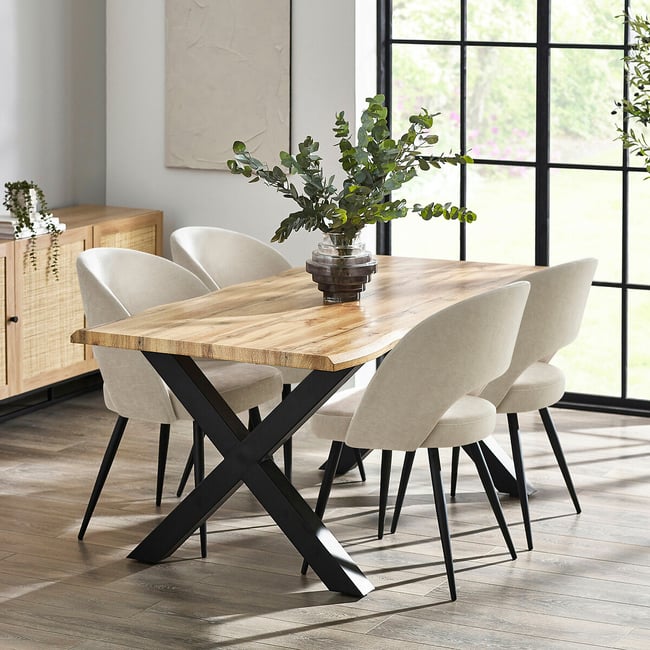 Harlen Rustic Oak Dining Table with Waved Edge, oak/black, SO'HOME