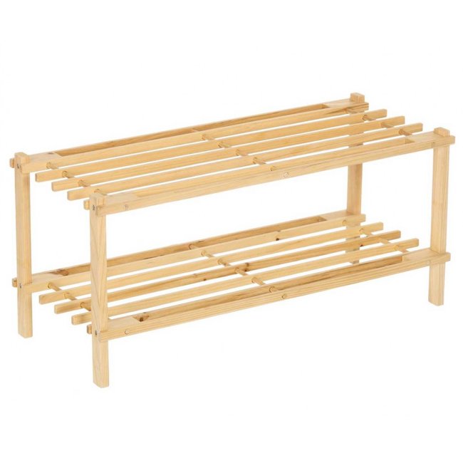 Étagère à chaussures 2 étages en sapin 64x26x29.5cm Couleur bois <span itemprop=