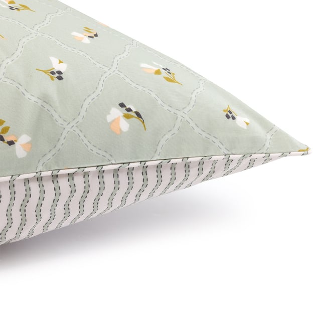Taie d'oreiller en percale de coton vert, BERGAMOTE a motif <span itemprop=