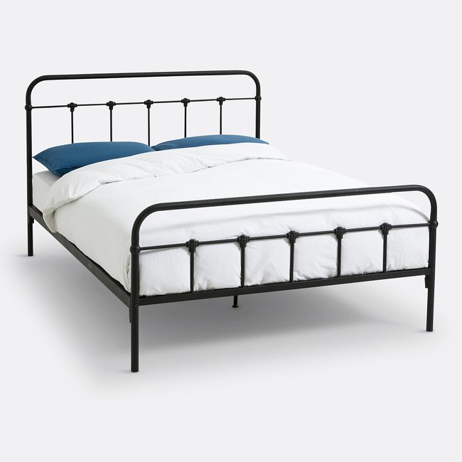 Lit 2 personnes à barreaux, Asper Couleur noir mat <span itemprop=