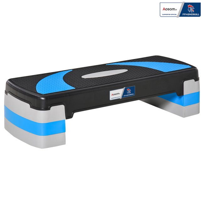 Stepper fitness hauteur reglable - collaboration Aosom.fr x FFHandball bleu <span itemprop=