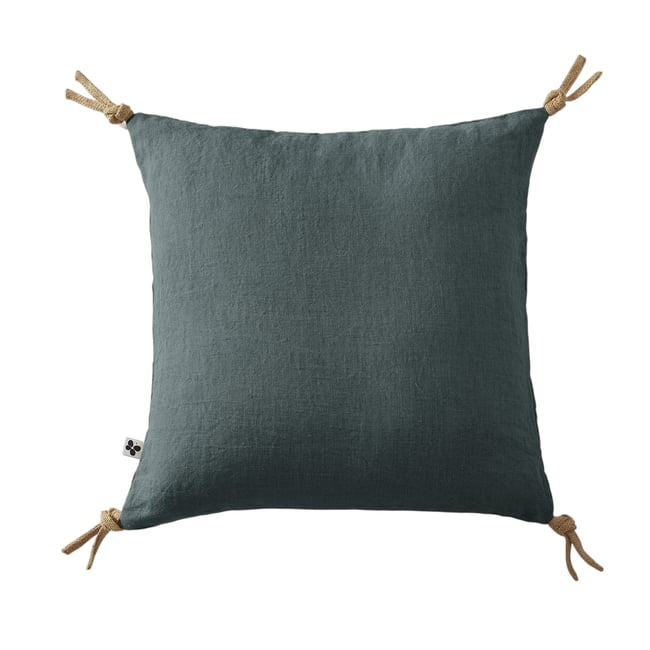 Coussin pompons lin lave 45 x45 cm Soline naturel - EDEN