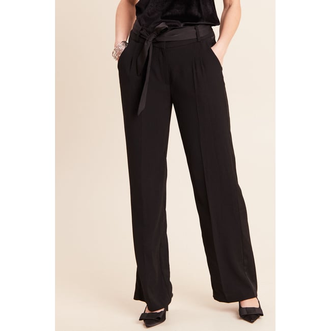 Pantalon satiné coupe droite noir <span itemprop=