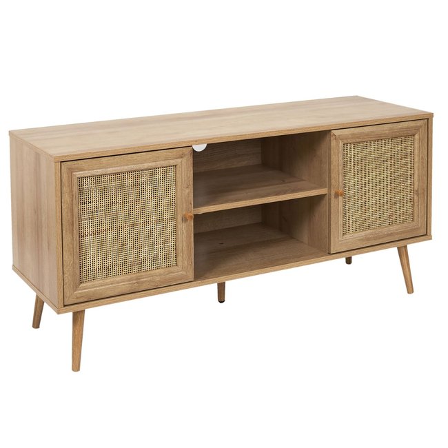 Meuble TV Bali en cannage et panneaux de particules Couleur marron <span itemprop=