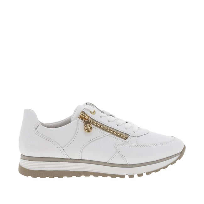 Baskets en cuir beiges à talon compensé bas avec des lacets et un zip latéral blanches <span itemprop=