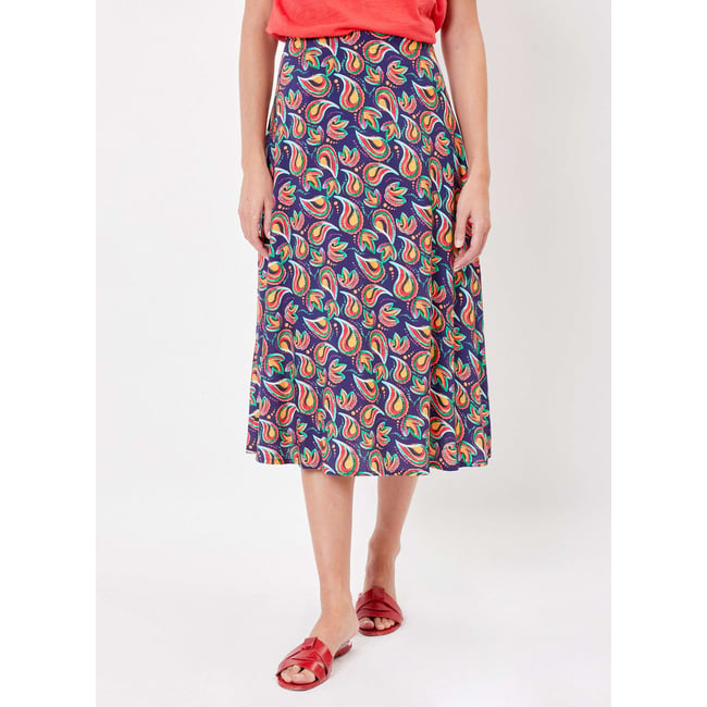 Jupe midi fluide évasée imprimée TOLEDE bleu nuria <span itemprop=