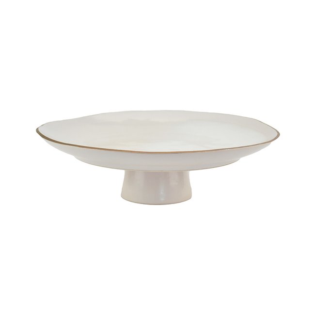 Prato de bolo com pé 32 cm EDGE, NOSSE CERAMIC bege/dourado <span itemprop=