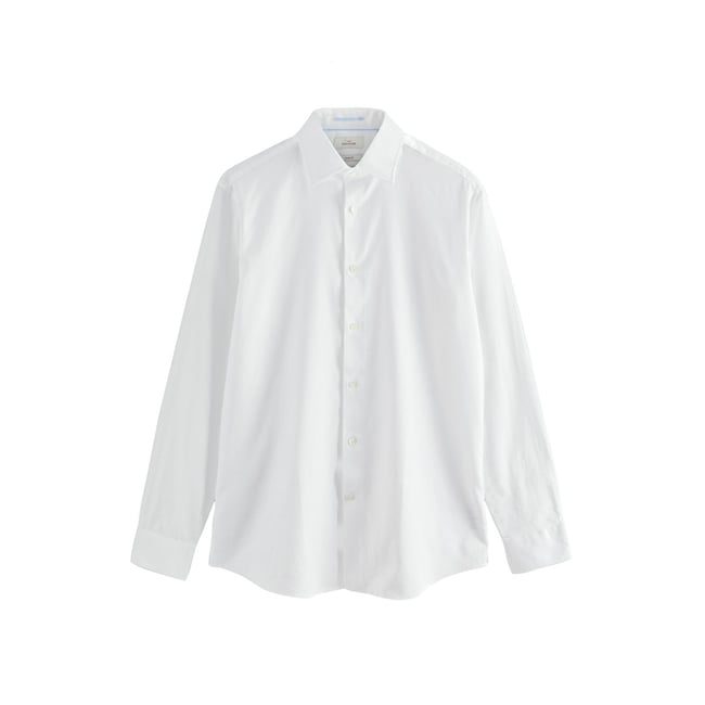 Chemise texturée à manches longues Signature blanc <span itemprop=
