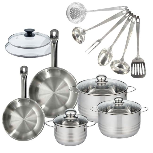 Batterie 2 poêles 20/24cm + 3 faitouts 16/20/24cm ETERNA inox <span itemprop=