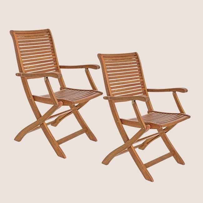 Fauteuils de jardin pliants en acacia (lot de 2) - CANCALE bois clair <span itemprop=