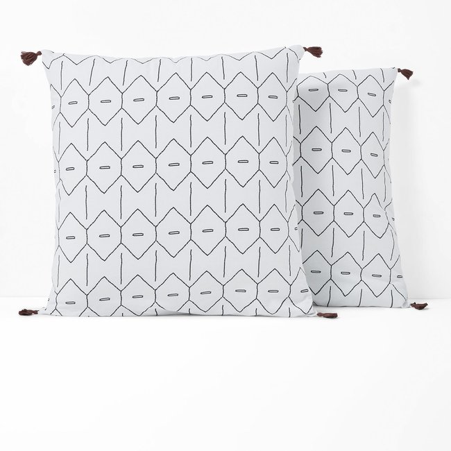 Taie d’oreiller coton lavé, Mirni blanc/noir <span itemprop=