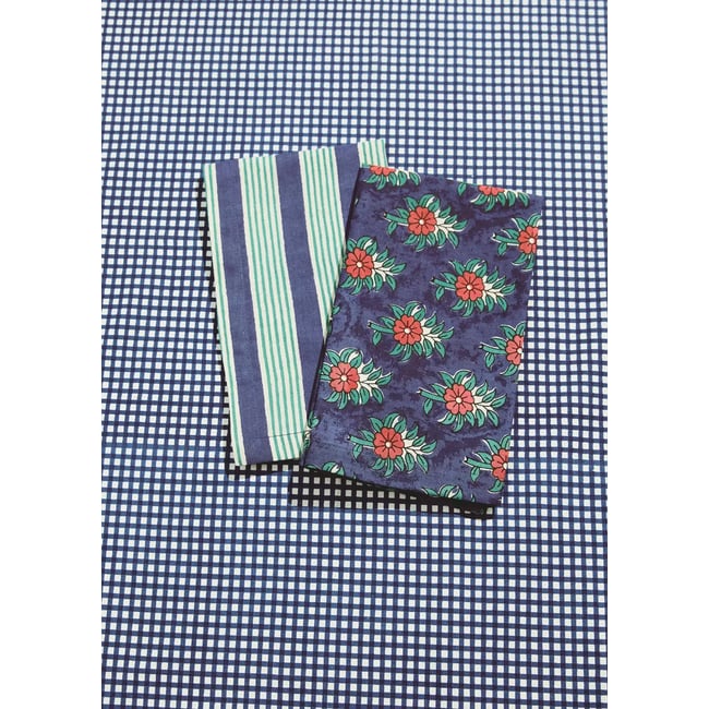 Serviettes en coton et lin à rayures et fleurs - MANGO HOME