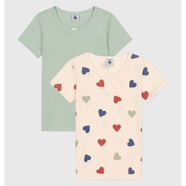 Pack of 2 T-Shirts in Cotton with Short Sleeves, printed + green, PETIT BATEAU