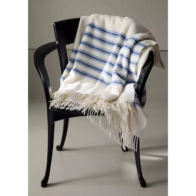 Couverture en laine à rayures bleu <span itemprop=