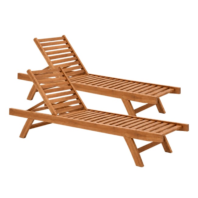 Lot de 2 bains de soleil en bois de teck huilé  BALI marron <span itemprop=