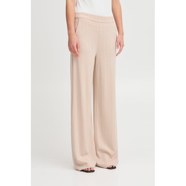 Pantalon jambes larges, taille haute beige doeskin <span itemprop=