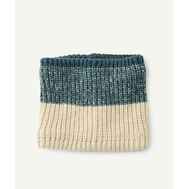Snood bicolore, doublé polaire bleu/écru <span itemprop=