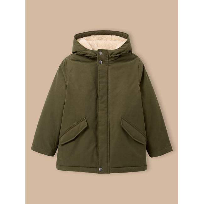 Parka doublée sherpa kaki <span itemprop=