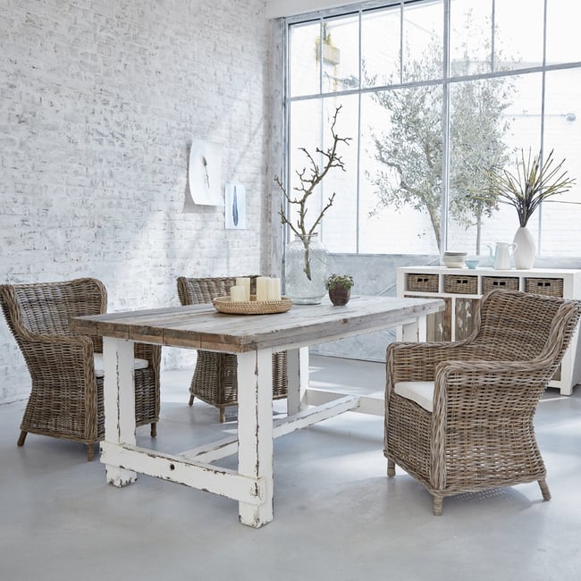 Table en bois recyclé massif 8 pers.  ATLANTIC Couleur blanc <span itemprop=