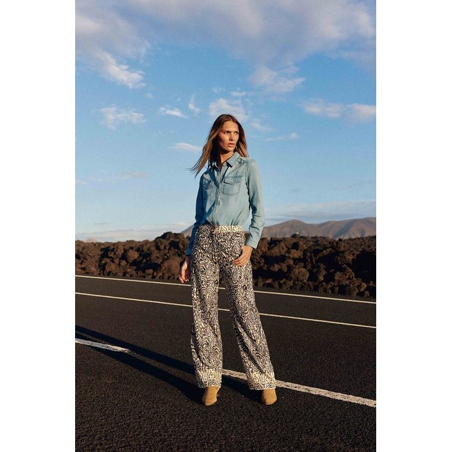 Pantalon large imprimé, PAULINA imprimé bleu marine <span itemprop=