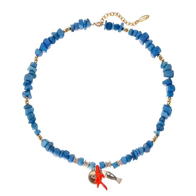 Collier avec perles avec trio de pendentifs CLAUDE bleu <span itemprop=