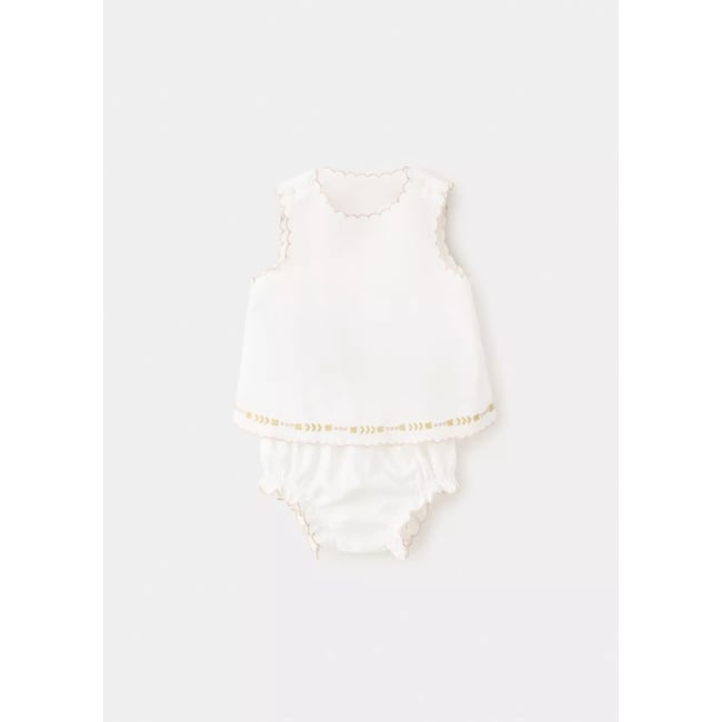 Robe et culotte détails brodés blanc cassé <span itemprop=