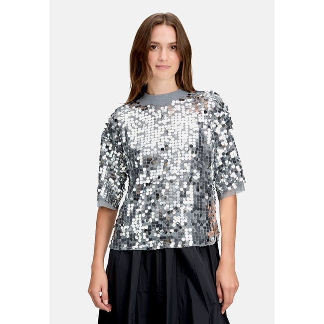 Pull-over à paillettes à bordures côtelées silver/grey <span itemprop=