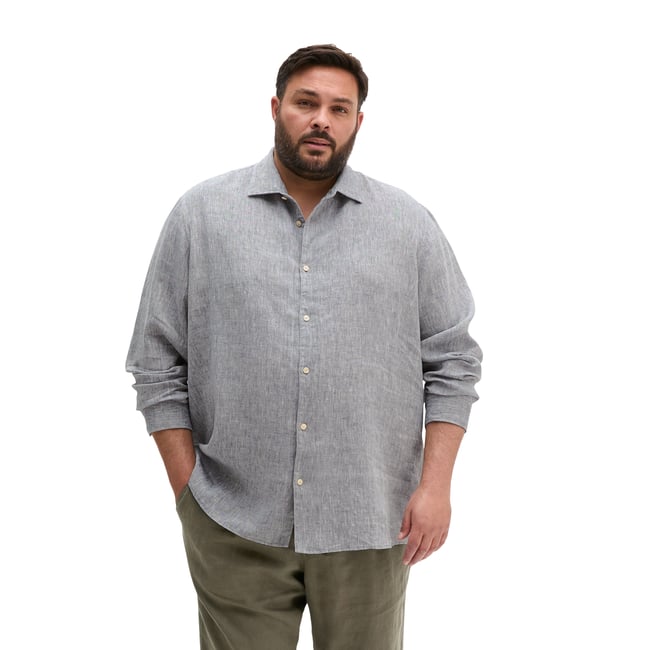 Chemise à col requin shaped en chambray de lin fin - MARC O'POLO