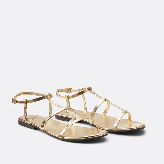 Metallic Leather Flat Sandals, gold-coloured, LA REDOUTE COLLECTIONS