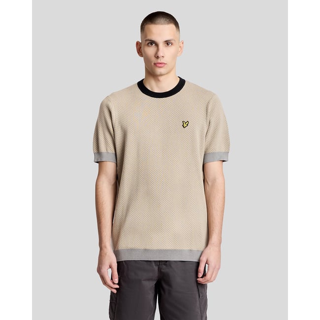 Pull micro triangle manches courtes brun clair marron/ drizzle gris <span itemprop=