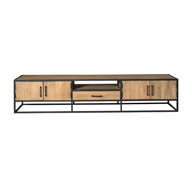 Meuble TV 240 cm avec rangements RIVANO Couleur bois clair <span itemprop=